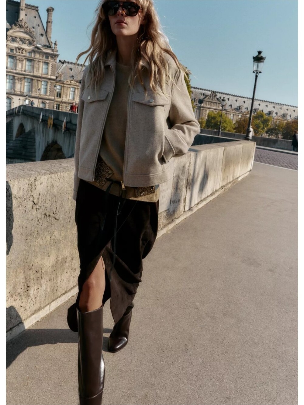 Zara Soft Zip-Up Jacket in Beige